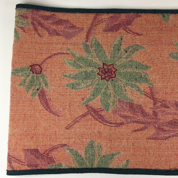 Poinsettia 69 x 13 Christmas Table Runner Red & Green Floral Holiday Tapestry - Picture 15 of 16